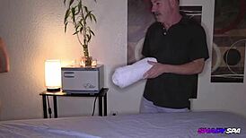 Nico gives intriguing blowjob massage with handjob on massive cock ending in cumshot.