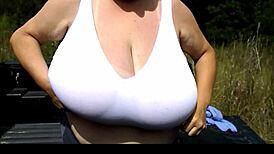 she says, 'look at these huge boobs,' cute bbw milf