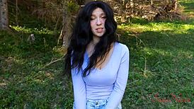 Hey, lost influencer sucks monster cock in nature to escape woods.