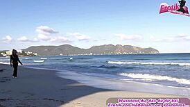 Deutsche Blonde Tattoo Milf Picked Up for Wild Beach Action