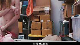 Teen caught stealing panties gets bent over for blowjob and riding in fitting room