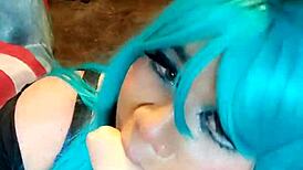 I'm a naughty bunny riding big tits shemale in cowgirl 😈