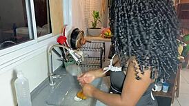 Black Maid Helps Young Son