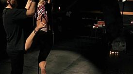 blonde submissive slut gets bound and drilled by a machine