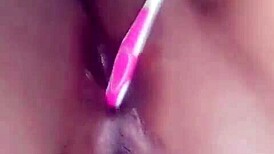 Ebony Babe Enjoys Anal Brush Play Leading To Intense Masturbation