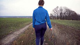 milf’s tight ass in leggings teased from behind during sporty walk