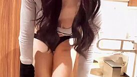 Wow, this busty Japanese ladyboy quietly masturbates in a stunning solo vid!