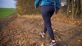 milf’s tight ass in leggings teased from behind during sporty walk