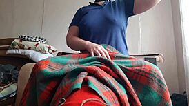 My shy stepsister licks my pussy under the blanket and i love the feeling