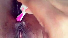 Ebony Babe Enjoys Anal Brush Play Leading To Intense Masturbation