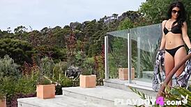 Natural milf feels exposed after striptease.