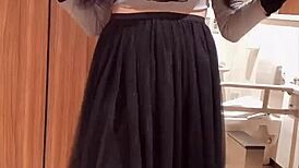 Wow, this busty Japanese ladyboy quietly masturbates in a stunning solo vid!