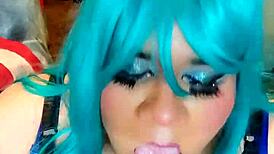 I'm a naughty bunny riding big tits shemale in cowgirl 😈