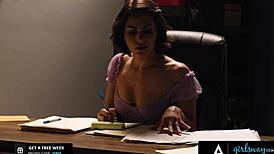 In the office, the sexy undercover agent from Girlsway bangs the hot boss to protect her secret identity.