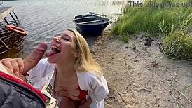 Outdoor Risky Sex With Hot Blonde In Fishnet!