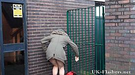 brummie babe relieves herself in a public outdoor spot