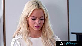 Girlsway - naughty Elsa Jean is ready at anything to seduce the hot boss during her job interview