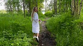 Outdoor Risky Sex With Hot Blonde In Fishnet!