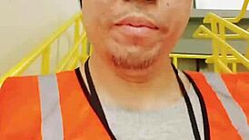 Asian amateur walks around outdoors during work