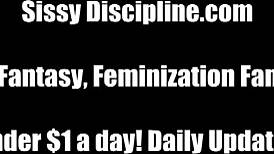 The mistress makes her slave try on a sissy outfit for domination play