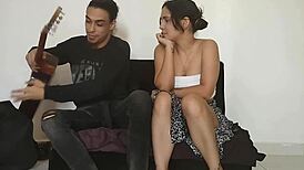 Touching my horny Latina stepsister like a guitar string