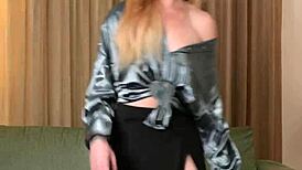 hazel ash slips into tight yoga pants and shiny shirt, modeling high heels.