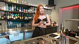 Passionate muff diving on hot bartender