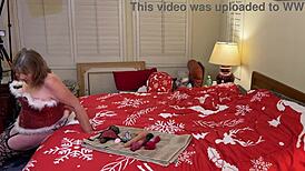 granny carmen claus gets standing doggystyle fuck and elvish creampie in homemade christmas pov