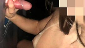 wet handjob through glory hole, milking cum from source