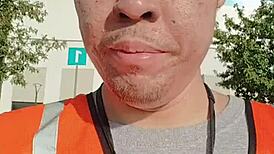 Asian amateur walks around outdoors during work