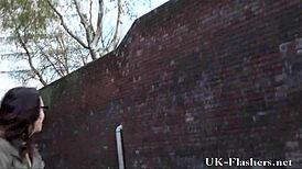 brummie babe relieves herself in a public outdoor spot