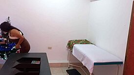 Nurse Works On Christmas In Office.