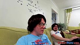 British newbie gets facialized in first time blowjob and handjob.