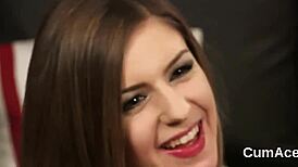 sexy model takes multiple cum shots on face, sucking every last drop