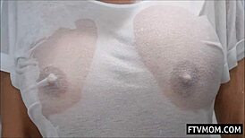 Big tits milf bathes in the shower