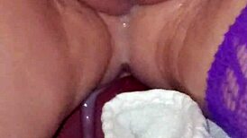 whore wife feels intense orgasm creampieing herself with dildo