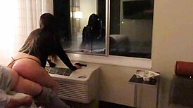 having fun in see through dress at hotel