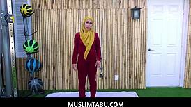 Muslimtabu shows Arab teen wife Kira Perez cheating with trainer in hijab.