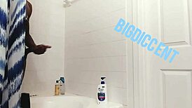 Amateur Strokes Dick In Homemade Shower Bathing Scene