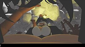 Szőke csaj fedezi fel a havas erdőt rajzfilmben