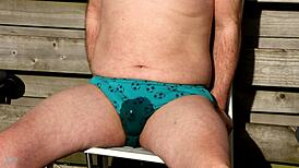 He pisses in his underwear and lets it dry in the sun