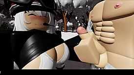 Szőke csaj fedezi fel a havas erdőt rajzfilmben