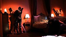 i explore european kinky threesome with latex leather bondage and wet pussy bdsm play