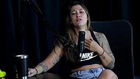 safada performs sensual stripper showing breasts in intriguing interview