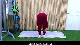 Muslimtabu shows Arab teen wife Kira Perez cheating with trainer in hijab.