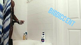 Amateur Strokes Dick In Homemade Shower Bathing Scene