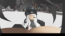 Szőke csaj fedezi fel a havas erdőt rajzfilmben