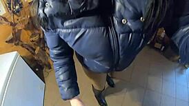 Brunette Milf Deepthroats In Cameltoe Leggings And Puffer Jacket