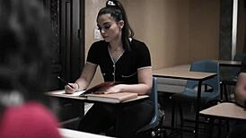 Wow, milf teacher can't stop watching Ricky Spanish anal bang the top cheerleader!