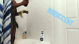 Amateur Strokes Dick In Homemade Shower Bathing Scene